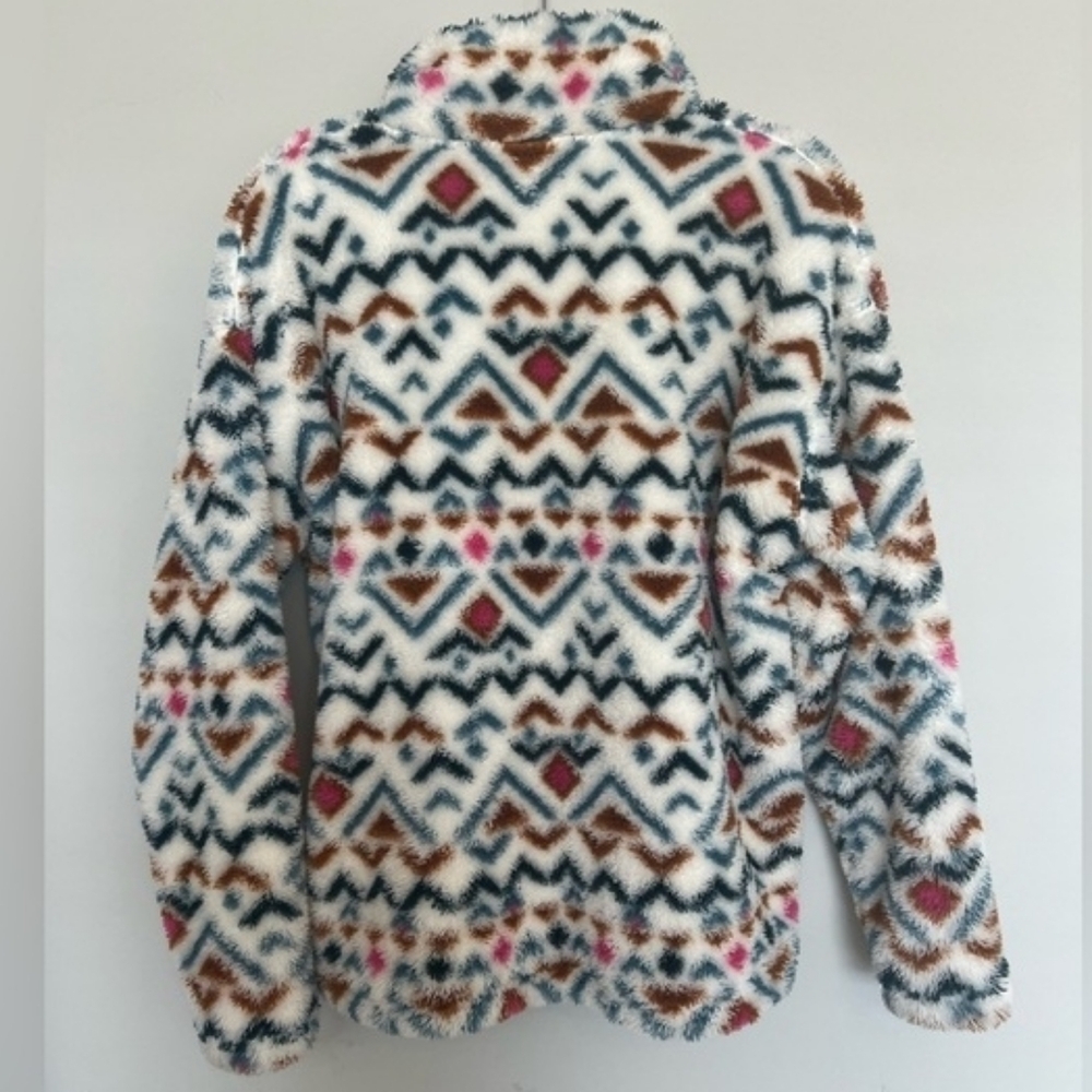 Eddie Bauer Pink Blue Aztec Tribal Sherpa Teddy 1/4 Zip Jacket Sweater X-Large - Picture 5 of 7